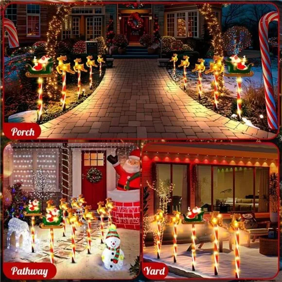 Solar Christmas Pathway Lights Decor, Set of 5 Packs Santa Claus and Reindeer - Picture 7 of 8
